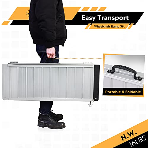 Orford Non-Skid Wheelchair Ramp 3Ft, Threshold Ramp With A Non-Slip Surface, Portable Aluminum Foldable Mobility Scooter Ramp, For Home, Steps, Stairs, Doorways, Curbs #TOP7