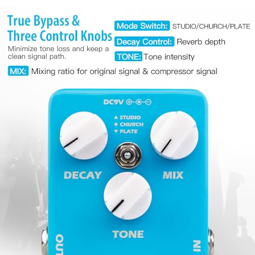 Image of JOYO Digital Reverb Guitar Pedal, 32-bit DSP with 3 Modes (Studio /Church /Plate) & Decay /Mix /Tone Control, True Bypass (MOIST JF-20)