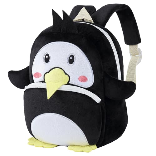 HAHASHOW Mochila Infantil de Animales 3D, Mochila Bebé Guardería para Niños y Niñas 2-4 Años,Ideal para Ocio y Viajes,Pingüino Negro