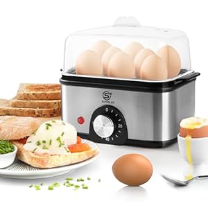 SUPERLEX Eierkocher aus Edelstahl für 1–8 Eier, 2-in-1 elektrischer Dampfgarer, mit Zeiteinstellung zur Härteeinstellung, 60-Minuten-Timer, automatische Abschaltung zum Überhitzungsschutz, BPA-frei