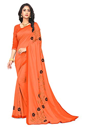 Women's Wear Indian Traditional Wedding Wear Hot Fix Stone Saree with Unstich Blouse Piece Vahel (Orange)
