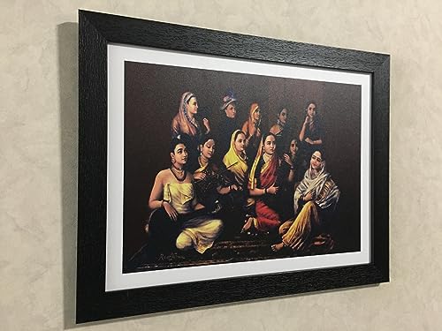 Image of Adventures� *Galaxy of Lady Musicians*- Two Paintings by Raja Ravi Varma, Set of 2 Wall D�cor Frames. Matt Satin Print with MDF & 1 inchPS Black Frame. Size 14 inchx18 inch each.