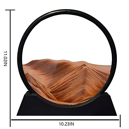 Image of Aoderun Moving Sand Art Picture Round Glass 3D Deep Sea Sandscape in Motion Display Flowing Sand Frame Relaxing Desktop Home Office Work Decor (12 inch, Orange)