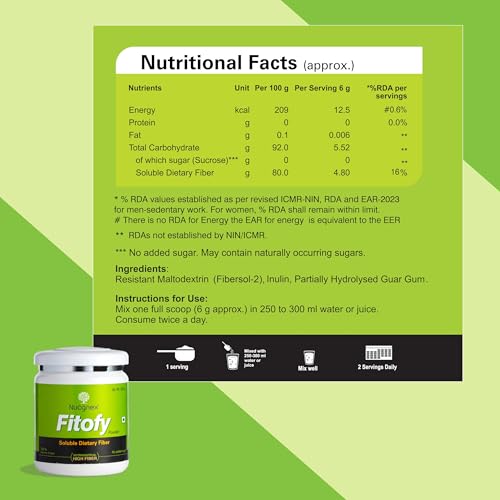 Image of Nucgnex Fitofy Prebiotic Fiber Powder | Triple Soluble Fiber with Inulin, PHGG & Resistant Maltodextrin | Supports Digestion, Gut Health & Regularity | Sugar-Free, Gluten-Free | Unflavoured | 200g