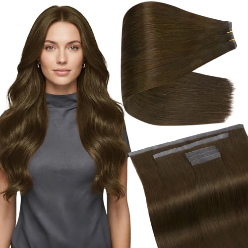 Image of Full Shine Butterfly Weft Hair Extensions Human Hair 16 Inch Medium Brown | 90G 5pcs Double Side Weft, Invisible PU Holes, Thin Hair Women, Daily Wear, Easy Wear & Remove, Seamless Blend