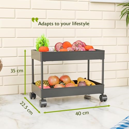 Image of TEKCOOL Plastic Storage Rack for Bedroom /Shelf for Bedroom /Bathroom Storage Rack /Trolley for Kitchen Storage /Multipurpose Storage Rack (Black, 2 Layer)
