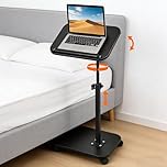 Side table with wheels Adjustable C-Shaped Laptop Desk Lamp Sofa Bedside Table Flip 180° + Rotate 360° Swivel Tray Mobile End table Rolling TV Bathtub Space-Saving for Living Room Bedroom Black