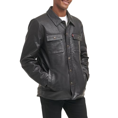 Levi's Men's Buffed Cow Faux Leather Hooded Trucker Jacket, New Brown, XXL2