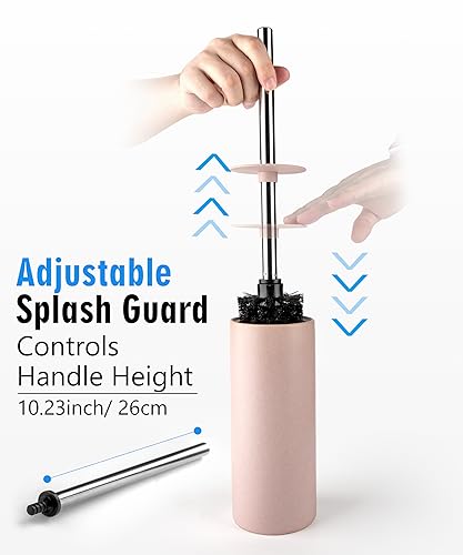 Image of Matt Pink Ceramic Toilet Brush and Holder Set | Freestanding Toilet Bowl Cleaners Brush, Scrubber Brush for Toilet, Bathroom Accessories with Stainless Handle, Deep Cleaning