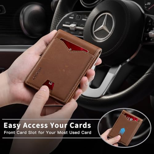 Real Leather Wallet for Men,Slim Bifold Wallet Minimalist Front Pocket Design, RFID Mens Wallet with Money Pocket,ID Window, Hold Up to 11 Cards (Coffee)3