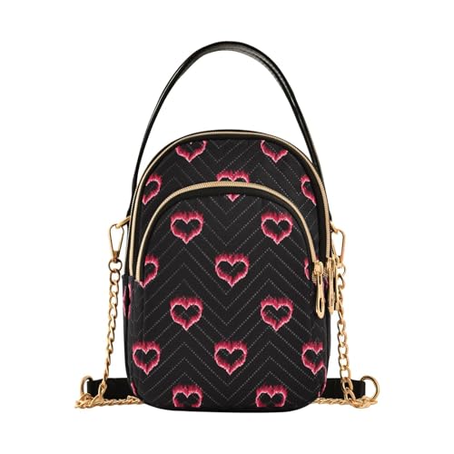 Sac à bandoulière motif cœur multicolore à 3 poches pour femme