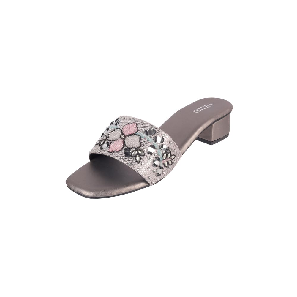 Women Faux Leather Fashionable Embellished Party Slides-image-29
