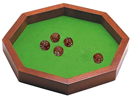 SKAVIJ Wooden Handmade Octagon Dice Rolling Tray Dice Game (Brown)