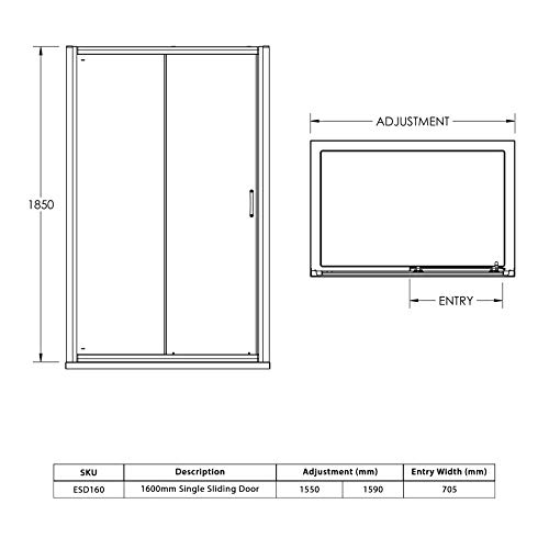 1600mm Sliding Shower Door 6mm Safety Tempered Glass Reversible Shower Enclosure Cubicle Screen