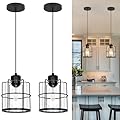 Industrial Black Pendant Lights Kitchen Island, Glass Bathroom Pendant Light Set of 2, Modern Kitchen Pendant Lighting over Island with Adjustable Cord, Farmhouse Hanging Light for Dining Room Hallway