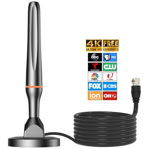 Digital Smart TV Antenna for Indoor HDTV Antenna for Without Cable with Strong Magnetic Base, 360° Reception HD Antenna for TV Indoor 4k -10FT Long Cables (Dark Orange)