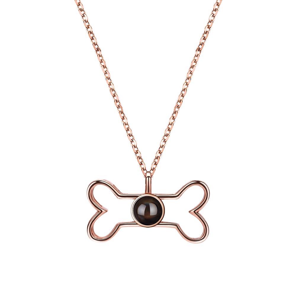 GROBTE Custom Dog Bone Memorial Necklace, 925 Sterling Silver Custom Photo Necklace Pet Memorial Photo Projection Necklace, Personalized Gift for Dog Lovers