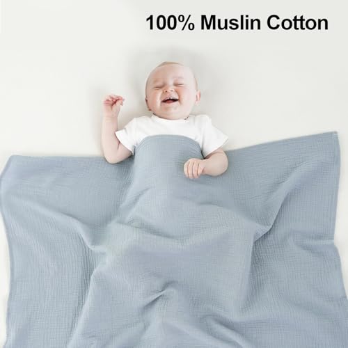 Image of 3 Pack Muslin Swaddle Blankets (40x40in) - Ultra Soft Breathable Wraps for Newborn Swaddling, Nursing, and Toddler Playtime, Unisex Design