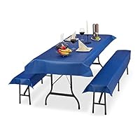Relaxdays Bierzeltgarnitur Auflage, 3er Set, Biertisch Tischdecke 250x100cm, 2 Bierbankauflagen, abwaschbar, blau