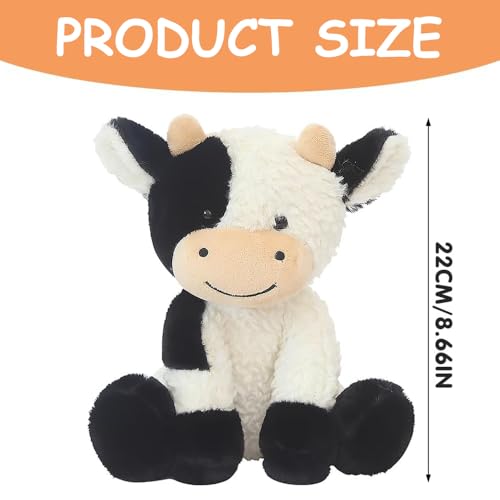 Afenau Kuscheltier Kuh, 22CM Niedliches Plüschtier Kuh, Sitzend Spielzeug, Supersoft Schwarz Weiß Plüschtier für Baby Kinder und Erwachsene Geschenke