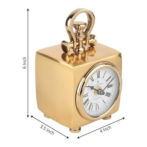 Image of Decor de Maison Brings Handcrafted Chrono Cube Table Clock for Living Room, Bedroom, Study Table, Office Desk | Classic Non-Ticking Tabletop Battery Operated Analog Desk Clock in Gold (9x9x18cm)