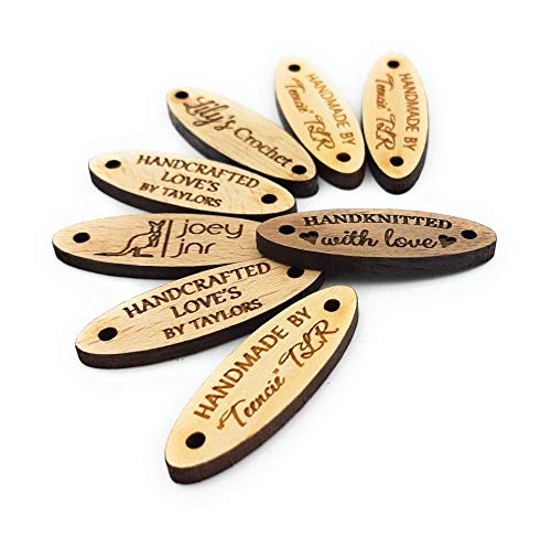Wooden labels, custom garment labels, engraved wooden tags, oval labels, knitting labels, crochet labels, logo tags, branding labels, 25 pc