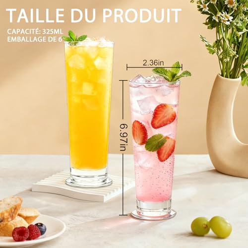 Ribbed 6 PCS Highball Glass Set, Elegant 11oz Tall Drinking Glasses Ideal for Mojito Whiskey Cocktails Perfect Bar Glassware Slim Cups Tall Water Glasses – Image 3