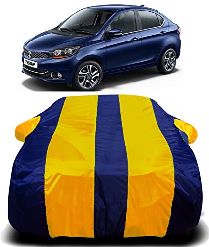Image of Waterproof Car Cover with Ultra Surface Body Protection (Yellow Stripes) (Tata Tigor)