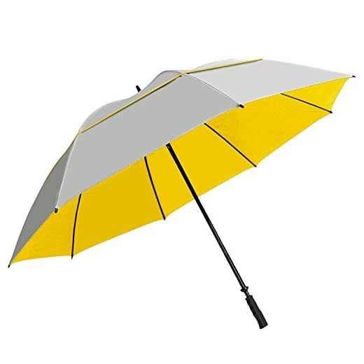 SunTek Paraguas reflectante de 172,7 cm con protección UV con doble toldo ventilado (plata/amarillo)