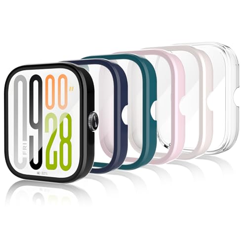 Jvchengxi 6-Colores Funda para Xiaomi Redmi Watch 5, Duro PC Carcasa Protección Completa Antiarañazos Vidrio Templado Protector de Pantalla Case para Xiaomi Redmi Watch 5