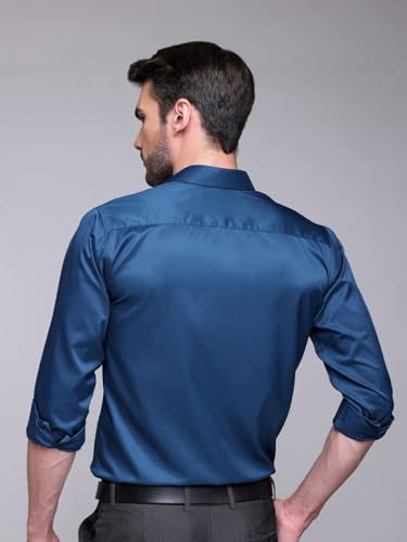 Image of IndoPrimo Men's Satin Shirt with Spread Collar Neck Line Solid Pattern Full Sleeves Regular Fit Western Style and Standard Length