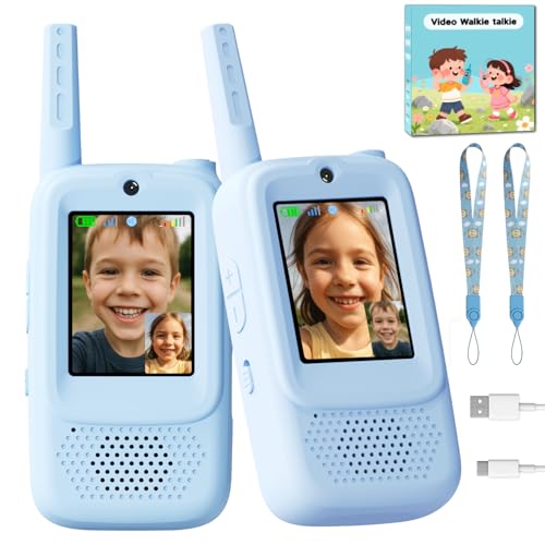 Image of Video Walkie Talkie Toys for Age 3-12 Boys, 2 Pack Rechargeable Walkie Talkies with Screen, Christmas Birthday Gifts for Boys Kids Indoor Outdoor Camping (Blue)