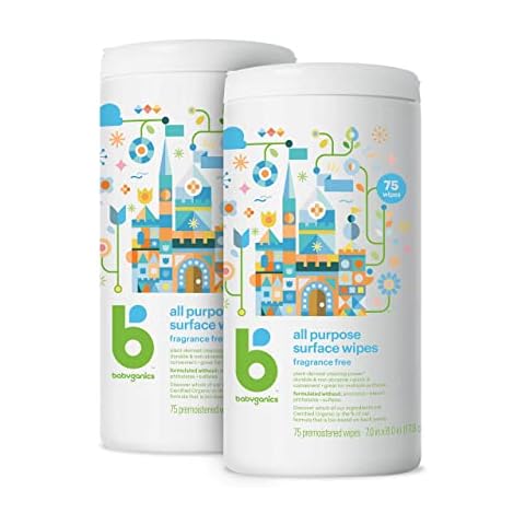 Babyganics All Purpose Surface Wipes, Fragrance Free, 75 Count (Pack of 2), Plant Based and Non-Abrasive, No Ammonia, No Bleach Cover