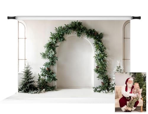 Toile de fond de Noël Kate 2,2x1,5m vert foncé avec arche et mur blanc pour studio photo
