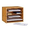 Relaxdays brievenbakje, opbergsysteem voor op het bureau, met 4 variabele legplanken, naturel 26 x 33 x 24,5 cm