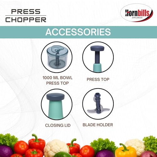 Image of HORNBILLS Push Chopper with 4 Blades 1000 ML Handy & Compact Chopper
