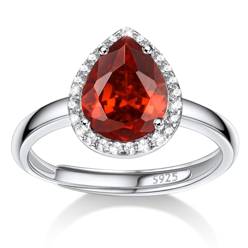 Bestyle 925 Sterling Silver Love Teardrop Cut Gemstone Shiny Cubic Zirconia Rings, Brilliant Created July Ruby CZ Birthstone Rings for Women, Promise/Statement Ring Great Jewelry Gift