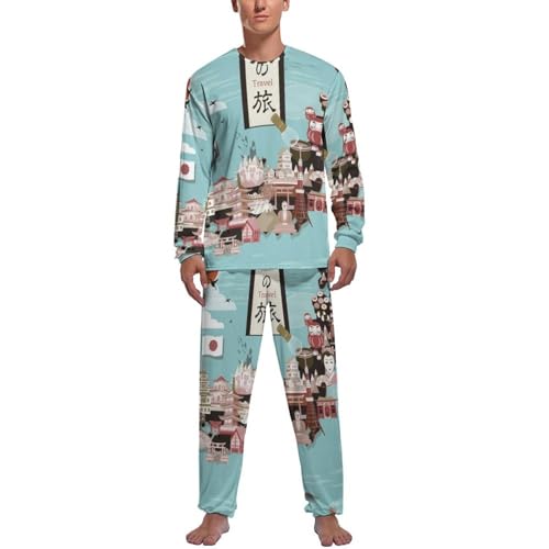 Ensemble de pijama homme manche longue Voyage Au Japon : pantalon et vêtements de nuit décontractés