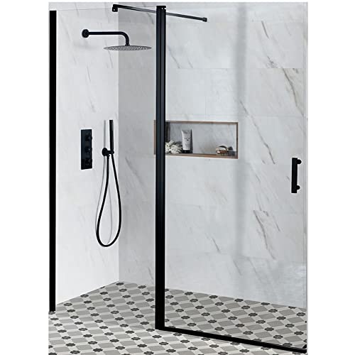 Milano Nero Black Single Hinged Frameless Shower Door - 1100mm