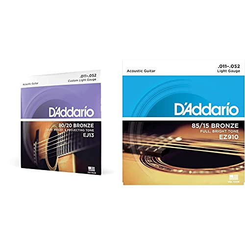 D’Addario EJ13 Cordes en bronze pour guitare acoustique avec revêtement 80/20 Custom Light 11-52 & EZ910 Cordes en… - Les Beatles, Paul McCartney, John Lennon, RIngo Starr, George Harrison D'Addario EJ13 Cordes en bronze pour guitare acoustique avec revêtement 80/20 Custom Light 11-52 & EZ910 Cordes en…