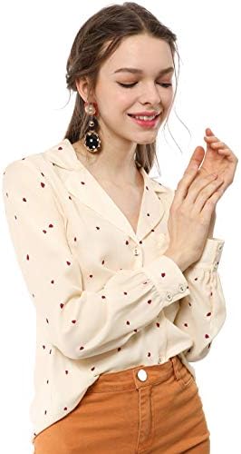 Allegra K Women's 1950s Vintage Long Sleeve Printed Button Down Tops Medium Beige