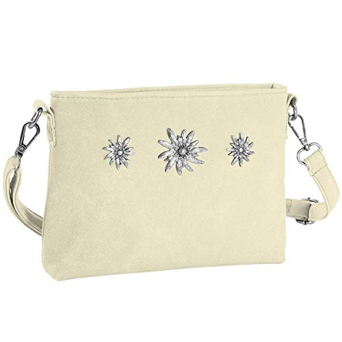 dressforfun Dirndl Tasche, Handtasche Damen mittelgroß, Trachten Mode, Trachtentasche Wildlederoptik, Edelweiß, Damen Tasche, Umhängetasche, Oktoberfest Accessoires, Damen-Schultertaschen - beige