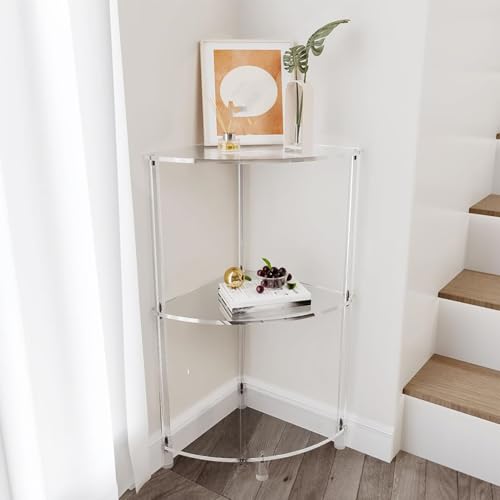 3 Tier Corner Table, Acrylic Wall Side Table, Multifunctional Storage Shelf with Tempered Glass Support, rn End for Bedroom Bathroom Li Room, Space - Image 3