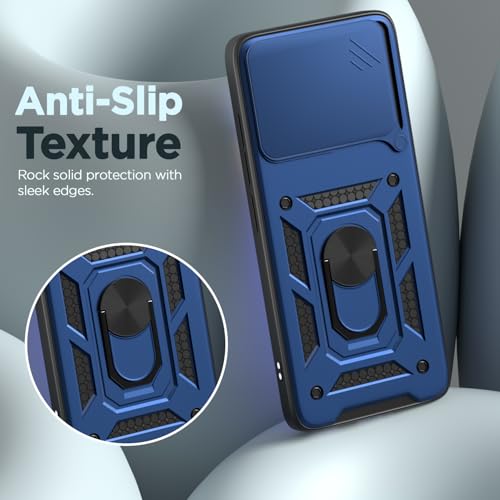 Image of Outlouders Back Cover for Realme 16 Pro 5G | D10 Tough Armor 360 Protection Case with Sliding Camera Shield & Ring Holder Stand Bumper Case (Blue)