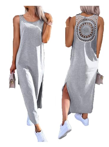 Image of Women's Summer Tank Dress Casual Sleeveless Side Split Maxi Dresses