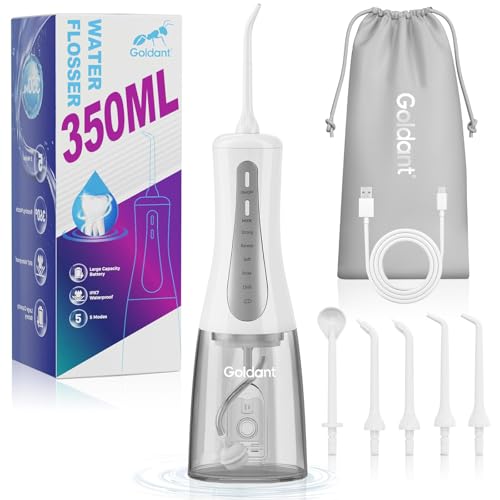 Image of 2026 New 350ML Water Dental Flosser Teeth Pick with Bag, 5 Modes Portable Cordless Oral Irrigator Cleaner, Electric Rechargeable IPX7 Waterproof for Home Travel Teeth Cleaning Flossing (White)