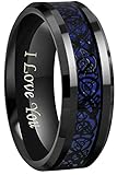 CROWNAL 6mm 8mm Blue/Green Carbon Fiber Black Celtic Dragon Tungsten Carbide Wedding Band Ring Engraved I Love You (8mm,15.5)