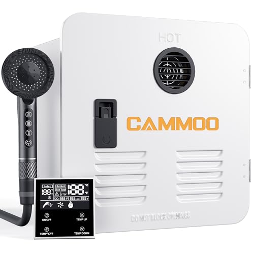 CAMMOO 65000BTU RV Tankless Water Heater with 15x15 Inch White Door, Dual Water Outlet & Wired Controller, Instant Hot in 3s, 3.9GPM, 12V DC, CSA Certified, Fit All RVs, for RV Families & Campers