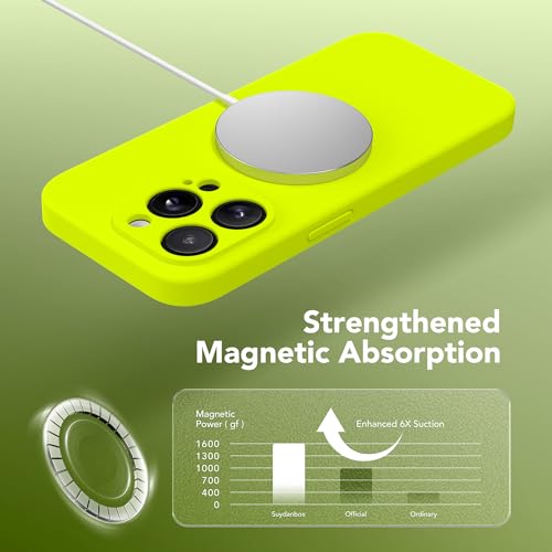 Image of Magnetic for iPhone 13 Pro Max Case, Compatible with MagSafe, [Full Camera Protection][Screen Protector] Silicone Shockproof Protective Phone Case for iPhone 13 Pro Max, Fluorescent Green