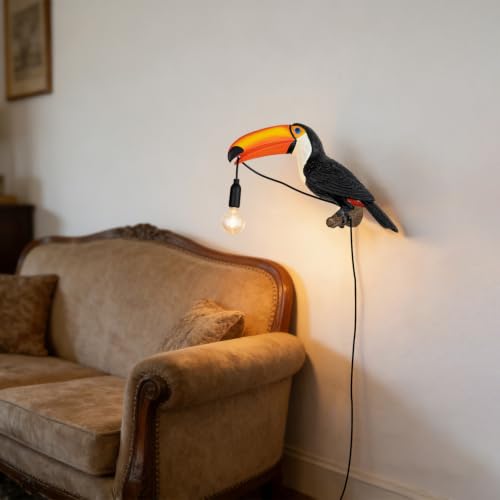 Image of NorDiem Right Toucan Plug-in Wall Sconce,Resin Bird E12 Bulb,Boho Decor